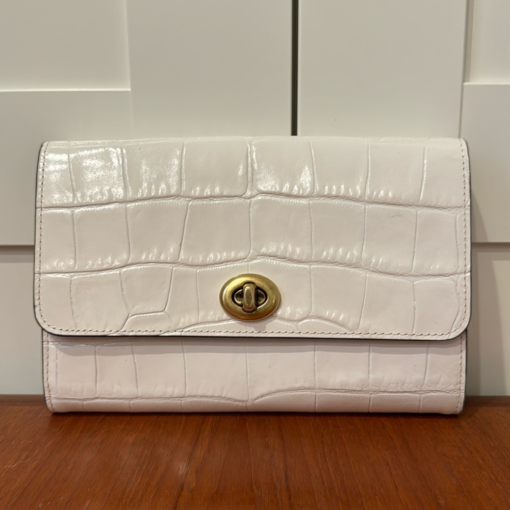 Coach Chalk Leather Embossed Croc Marlow Turn Lock Crossbody Bag
